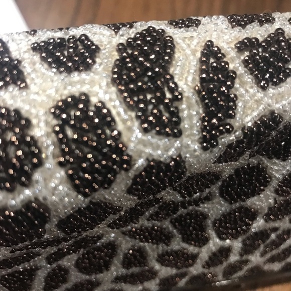 Inge Christopher Clutch Brown Beaded Giraffe Print Luxury Maximalist Neutral 80s - Picture 4 of 12